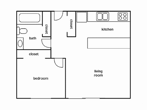 Floor plan for 1 bed, 1 bath, 482 sqft